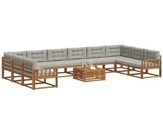 Lauko sofos komplektas 11 pcs Natūrali ir šviesiai pilka