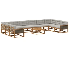 Lauko sofos komplektas 11 pcs Natūrali ir šviesiai pilka