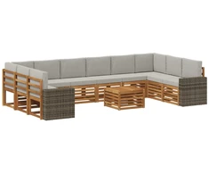 Lauko sofos komplektas 11 pcs Natūrali ir šviesiai pilka