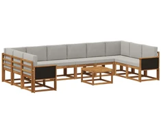 Lauko sofos komplektas 11 pcs Natūrali ir šviesiai pilka