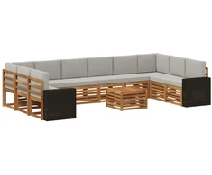 Lauko sofos komplektas 11 pcs Natūrali ir šviesiai pilka