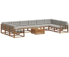 Lauko sofos komplektas 11 pcs Natūrali ir šviesiai pilka