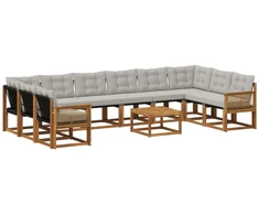 Lauko sofos komplektas 11 pcs Natūrali ir šviesiai pilka