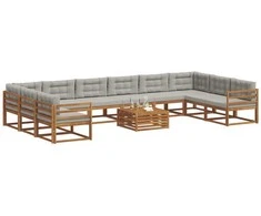 Lauko sofos komplektas 11 pcs Natūrali ir šviesiai pilka