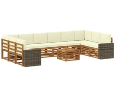 Lauko sofos komplektas 11 pcs Natūralus ir grietinėlė
