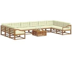 Lauko sofos komplektas 11 pcs Natūralus ir grietinėlė
