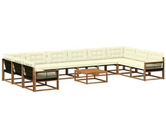 Lauko sofos komplektas 11 pcs Natūralus ir grietinėlė