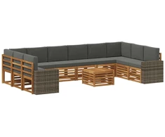 Lauko sofos komplektas 11 pcs Natūralus ir antracitas