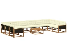 Lauko sofos komplektas 11 pcs Natūralus ir grietinėlė