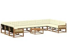 Lauko sofos komplektas 11 pcs Natūralus ir grietinėlė