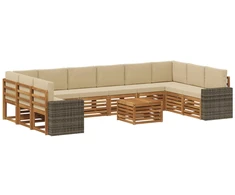 Lauko sofos komplektas 11 pcs Natūralus ir bežinis Poliesteris