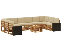Lauko sofos komplektas 11 pcs Natūralus ir bežinis Poliesteris