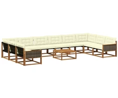 Lauko sofos komplektas 11 pcs Natūralus ir grietinėlė