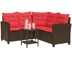 Lauko sofos komplektas 2 pcs Ruda ir raudona poliratanas