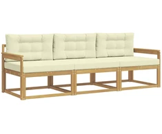 Lauko sofos komplektas 3 pcs Balta ir kreminė Poliesteris