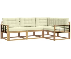 Lauko sofos komplektas 3 pcs Balta ir kreminė Poliesteris