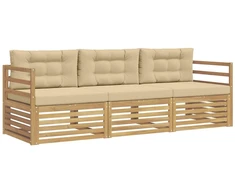 Lauko sofos komplektas 3 pcs Balta ir kreminė Poliesteris