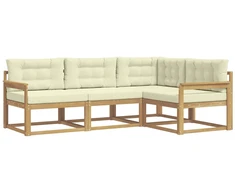 Lauko sofos komplektas 3 pcs Balta ir kreminė Poliesteris
