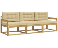Lauko sofos komplektas 3 pcs Balta ir kreminė Poliesteris