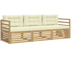 Lauko sofos komplektas 3 pcs Balta ir kreminė Poliesteris