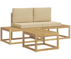 Lauko sofos komplektas 3 pcs Balta ir kreminė Poliesteris