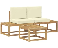 Lauko sofos komplektas 3 pcs Balta ir kreminė Poliesteris