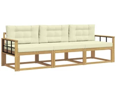 Lauko sofos komplektas 3 pcs Balta ir kreminė Poliesteris