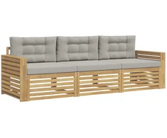 Lauko sofos komplektas 3 pcs Balta ir šviesiai pilka