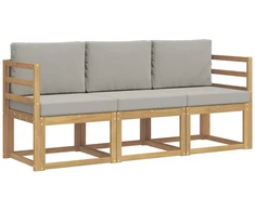 Lauko sofos komplektas 3 pcs Balta ir šviesiai pilka