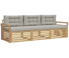 Lauko sofos komplektas 3 pcs Balta ir šviesiai pilka