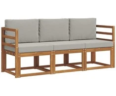 Lauko sofos komplektas 3 pcs Natūrali ir šviesiai pilka
