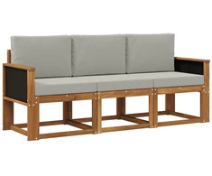 Lauko sofos komplektas 3 pcs Natūrali ir šviesiai pilka