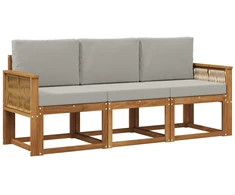 Lauko sofos komplektas 3 pcs Natūrali ir šviesiai pilka