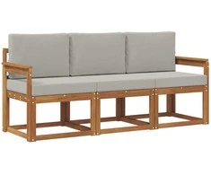 Lauko sofos komplektas 3 pcs Natūrali ir šviesiai pilka