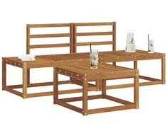 Lauko sofos komplektas 3 pcs Natūrali Kietos akacijos mediena