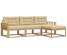 Lauko sofos komplektas 4 pcs Balta ir kreminė Poliesteris