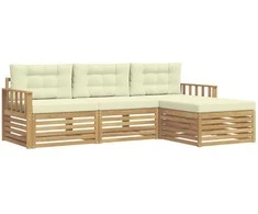 Lauko sofos komplektas 4 pcs Balta ir kreminė Poliesteris