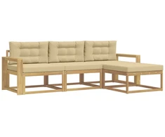 Lauko sofos komplektas 4 pcs Balta ir kreminė Poliesteris