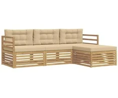 Lauko sofos komplektas 4 pcs Balta ir kreminė Poliesteris