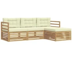 Lauko sofos komplektas 4 pcs Balta ir kreminė Poliesteris