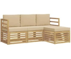 Lauko sofos komplektas 4 pcs Balta ir kreminė Poliesteris