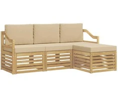 Lauko sofos komplektas 4 pcs Balta ir kreminė Poliesteris