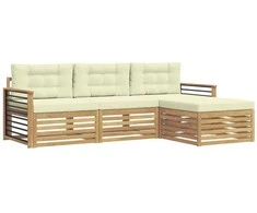 Lauko sofos komplektas 4 pcs Balta ir kreminė Poliesteris
