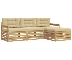Lauko sofos komplektas 4 pcs Balta ir kreminė Poliesteris