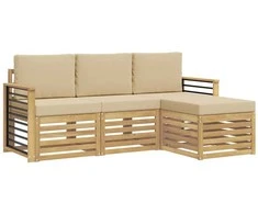 Lauko sofos komplektas 4 pcs Balta ir kreminė Poliesteris