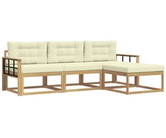 Lauko sofos komplektas 4 pcs Balta ir kreminė Poliesteris