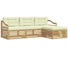 Lauko sofos komplektas 4 pcs Balta ir kreminė Poliesteris