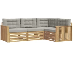 Lauko sofos komplektas 4 pcs Balta ir šviesiai pilka
