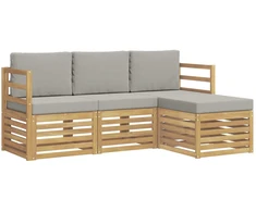 Lauko sofos komplektas 4 pcs Balta ir šviesiai pilka