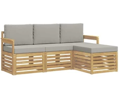 Lauko sofos komplektas 4 pcs Balta ir šviesiai pilka